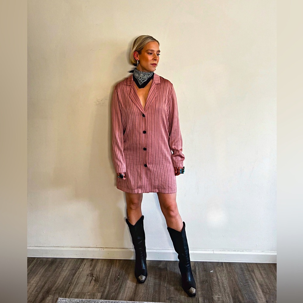 NWOT Old school topshop pink pin stripe mini shirt dress women’s size Small